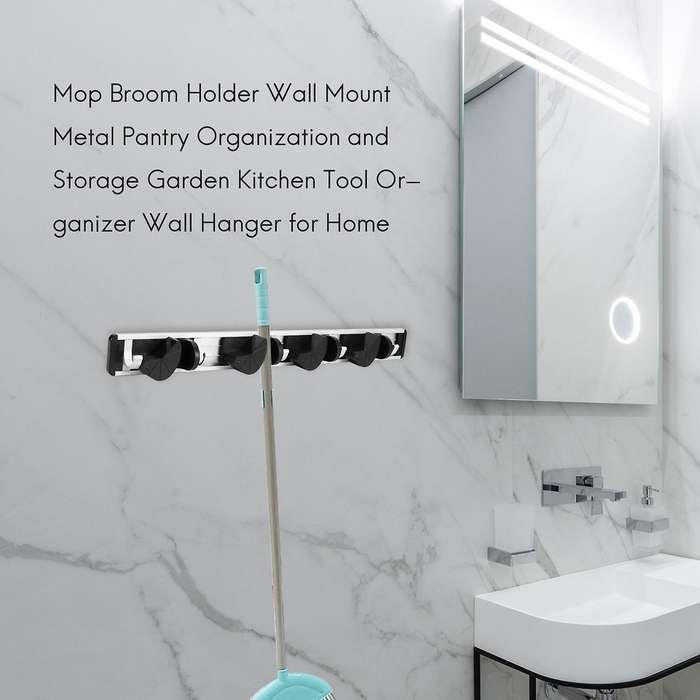 Mop Broom Holder Wall Mount Metal Pantry Organization and Garden Kitchen Tool Organizer Wall Hanger
