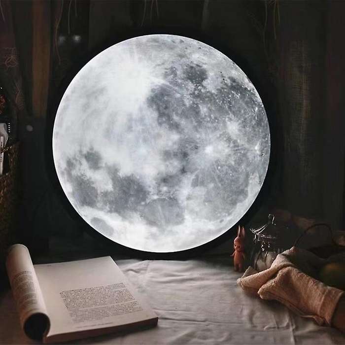 Moon Mirror Lamp Round Moonlight Wall Decor Bedside Lamp Gift Bedroom Bathroom Home Room Decoration