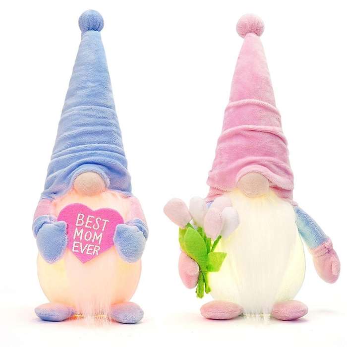 Mother'S Day Birthday Gifts Gnomes Decorations for Home, 2PCS Lighted Tulip Gnomes Plush Decoration