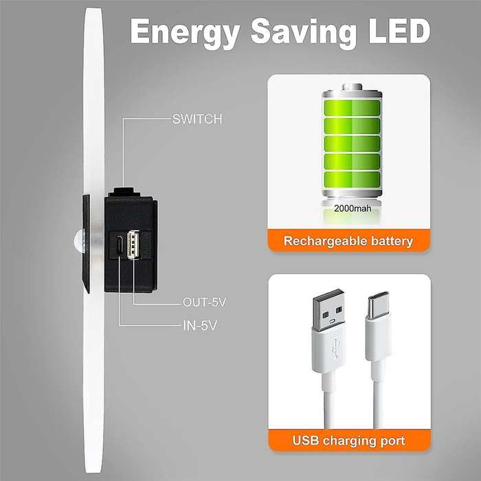 Motion Sensor Light Indoor Wall Sconces , Battery Operated Wall Lights Rechargeable, Led Energy Savi