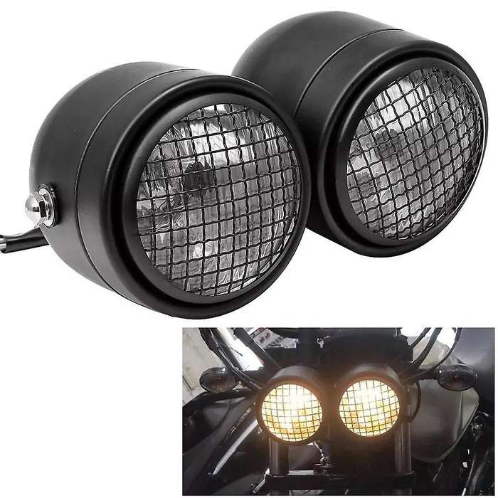 Motorcycle Cafe Universal Dominator Grill Dual Headlight Double Head Light Lamp for B