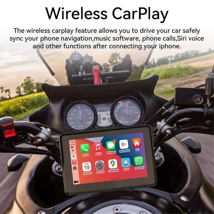 Motorcycle GPS Carplay Touchscreen, Wireless CarPlay & Android Auto Portable Stereo, 5 Inch Waterpro