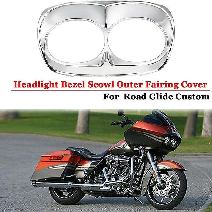 Motorcycle Head Light Lamp Dual Headlight Trim Cover Bezel for Road Glide FLTR 1998-2013,Chrome