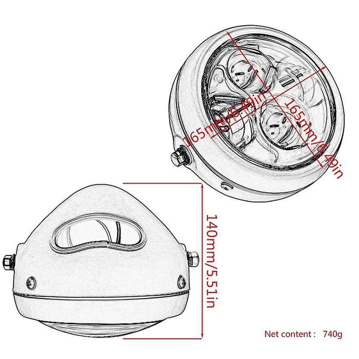 Motorcycle Headlight,Universal Motorcycle Retro White Lens LED Headlamp Front Headlight(Silver)