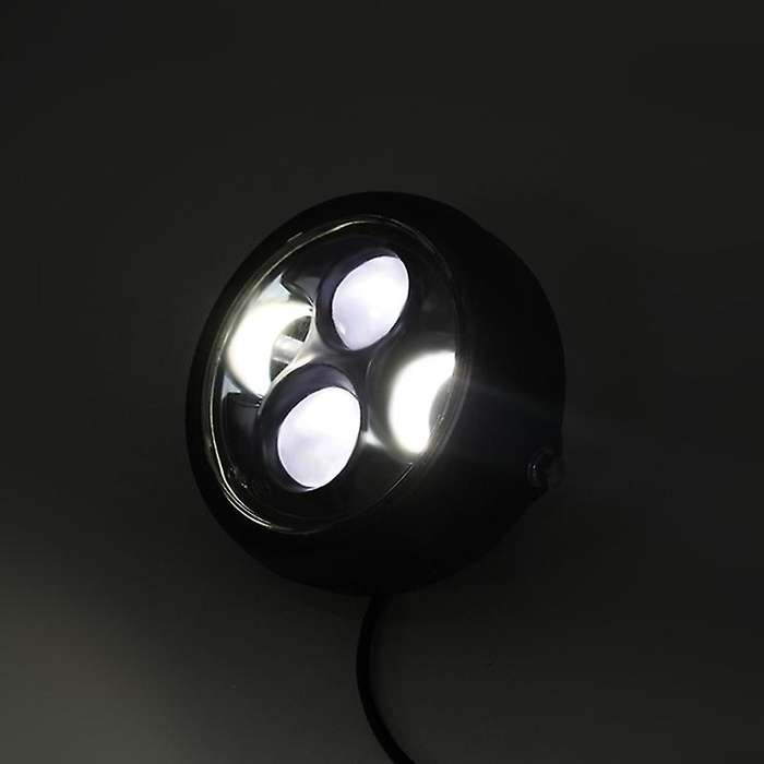 Motorcycle Headlight,Universal Motorcycle Retro White Lens LED Headlamp Front Headlight(Silver)