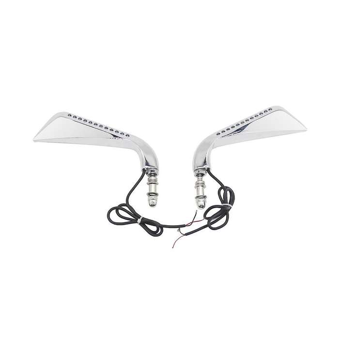 Motorcycle Sickle Rearview Side Mirror with Led Turn Signal Light for Softail Sportster, Silver