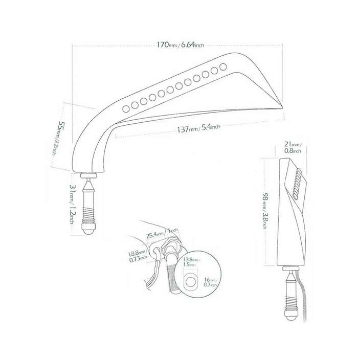 Motorcycle Sickle Rearview Side Mirror with Led Turn Signal Light for Softail Sportster, Silver