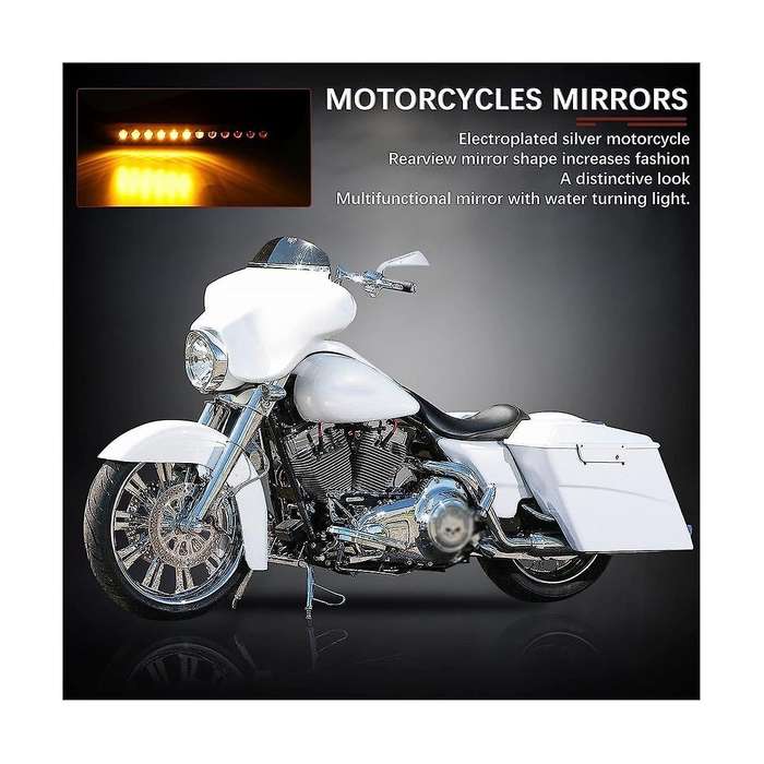 Motorcycle Sickle Rearview Side Mirror with Led Turn Signal Light for Softail Sportster, Silver