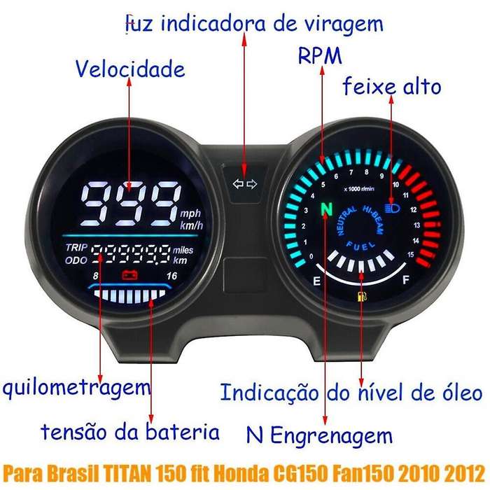 Motorcycle Speedometer Digital Led Panel Tachometer for Brazilian 150 Cg150 Fan150 2010 2012 White