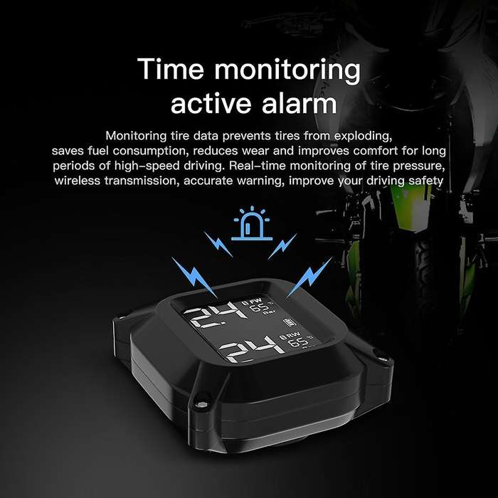 Motorcycle Tpms Wireless Tire Pressure Temperature Monitoring System Lcd Screen USB Quick Charge wit