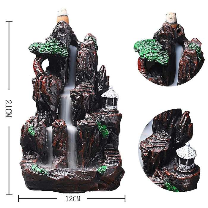Mountains River Burner Fountain Resin Backflow Aroma Smoke Censer Holder Incense Censer Decor