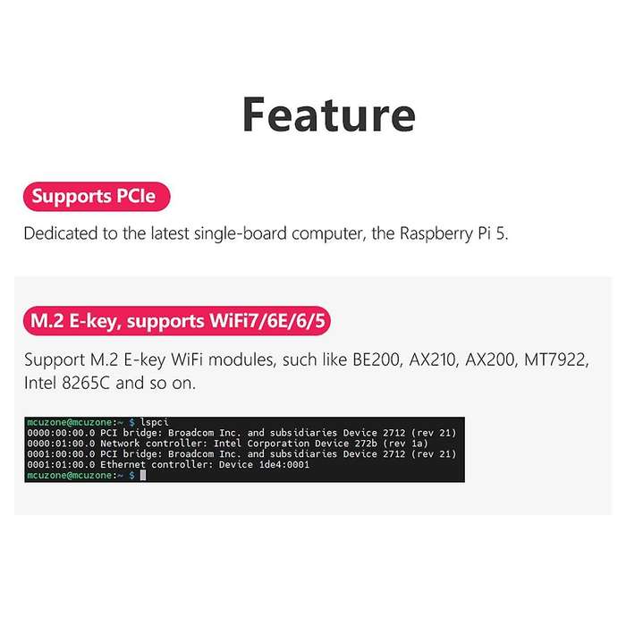 MPW7ACAB for 5 PCIE to M.2 E-Key WiFi7 Module with USB Adapter BE200 Support TPU,WiF6E AX210,AX200