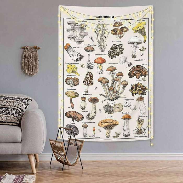 Mushroom Tapestry Vintage White Tapestry Reference Chart Colorful Vertical Tapestry Wall Hanging 51.