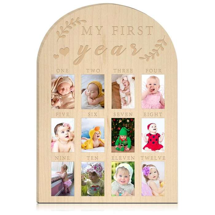 My First Year Photo Display Wood Board Baby'S First Year Photo Frame Milestone Board 12 Months Baby