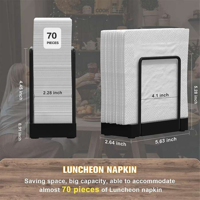 Napkin Holder for Table, Bamboo Iron Standing Napkin Dispenser for Kitchen Dining Farmhouse Cocktail