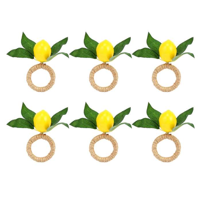 Napkin Rings Set of 6,Decorative Lemon Vine Leaf Napkin Rings, Dinning Table Setting Yellow Napkin B