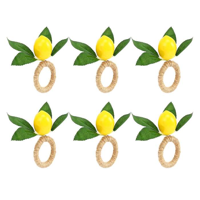 Napkin Rings Set of 6,Decorative Lemon Vine Leaf Napkin Rings, Dinning Table Setting Yellow Napkin B
