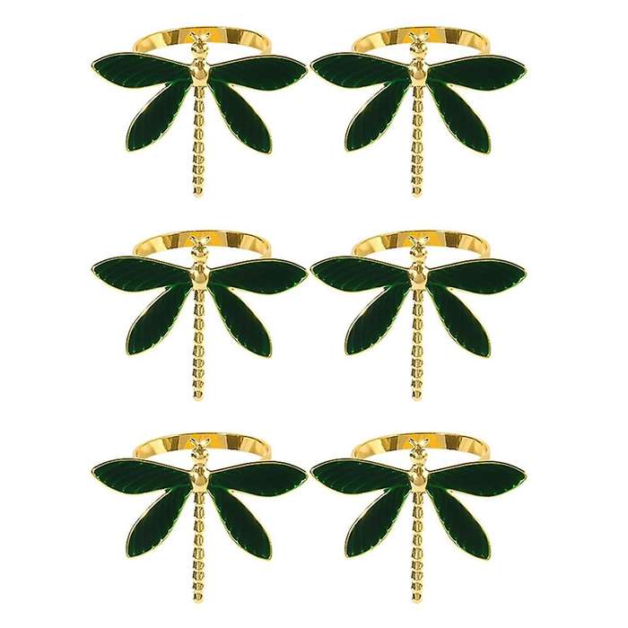 Napkin Rings Set of 6 for Wedding Fathers Day Birthday Metal Dragonfly Napkin Holders for Table Line