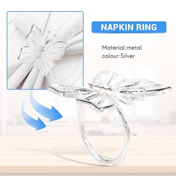 Napkin Rings Set Of 6 Serviette Buckle Holder Handmade Decorations for Easter, Family Gathering(sil