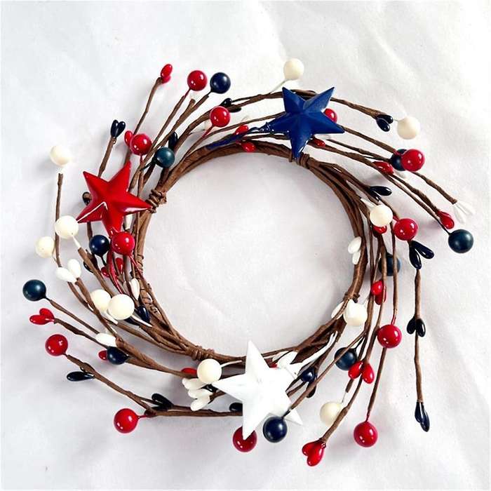 National Day Candle Circle Independence Day Wreath Red White Blue Berry Candle Holder Circle