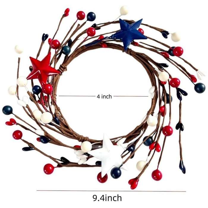 National Day Candle Circle Independence Day Wreath Red White Blue Berry Candle Holder Circle