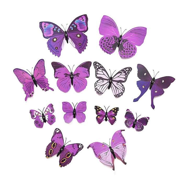 New Art Design Decal Wall Stickers 3D Butterfly Wall Stickers Home Decor Room Decoration 12pcs (Pur