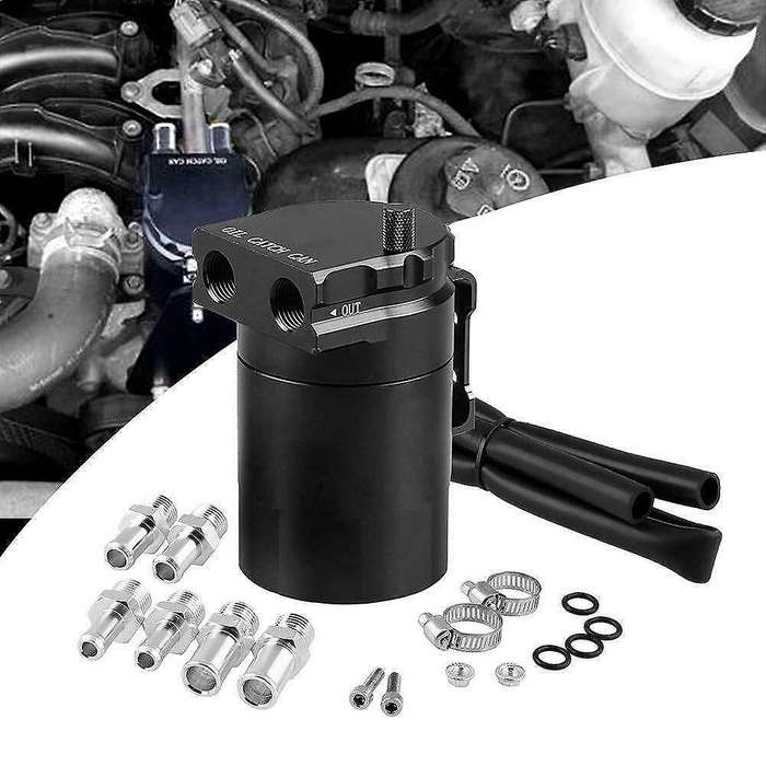 New Universal Aluminum Oil Catch Can Kit Reservoir Tank Engine Black Polish Baffled