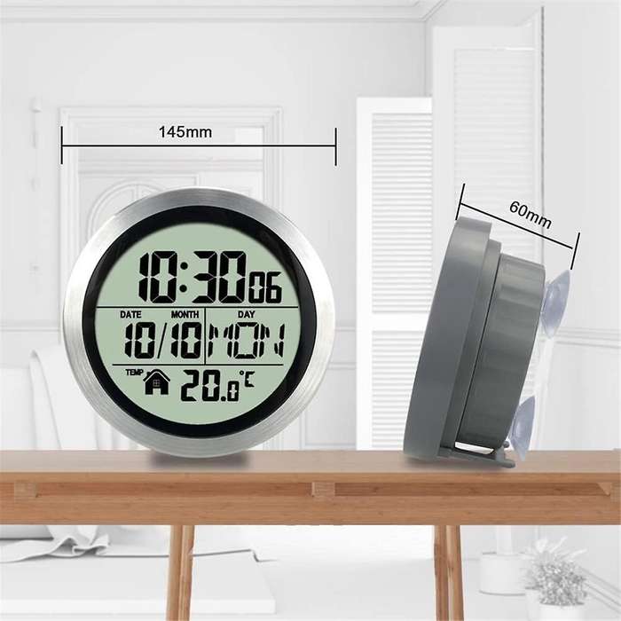 No Punching Suction Cup Clock Home Waterproof Bathroom Kitchen Clock Lcd Digital Display Clock Temp