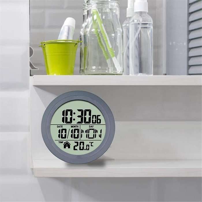 No Punching Suction Cup Clock Home Waterproof Bathroom Kitchen Clock Lcd Digital Display Clock Temp