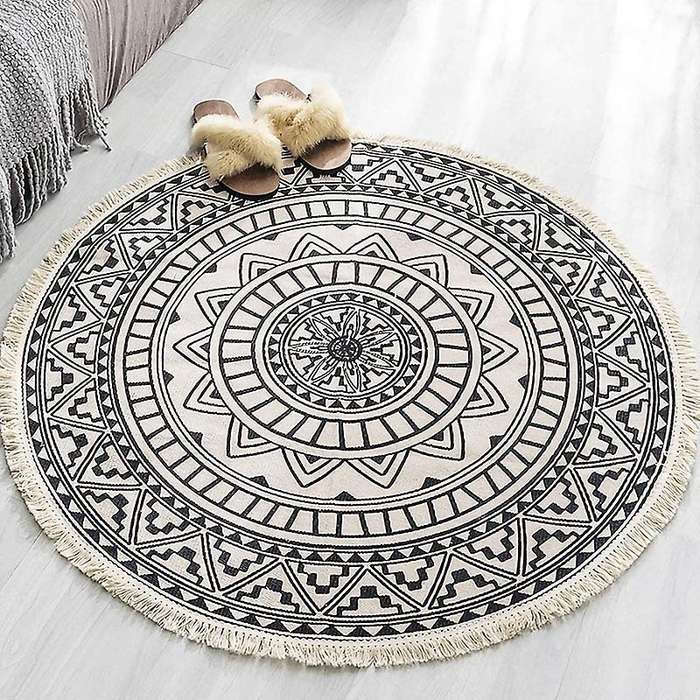 Nordic Cotton and Linen Outdoor Rug Ethnic Style Round Carpet Door Mats Rug Footsteps Bedroom Non-s