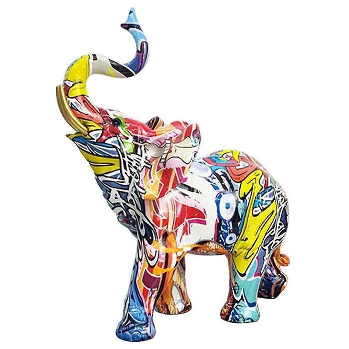 Nordic Painting Graffiti Elephant Sculpture Figurine Colorful Art Elephant Statue Resin Animal Stat