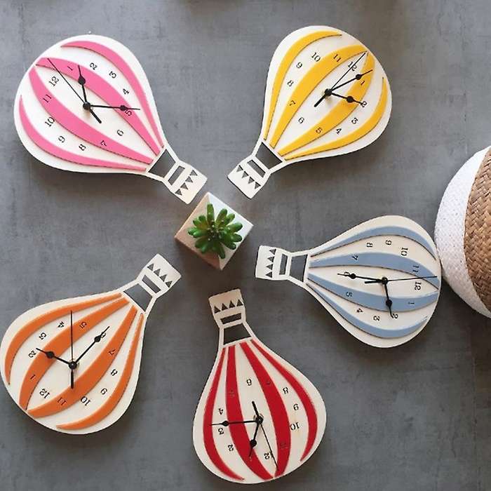 Nordic Style Cartoon Hot Air Balloon Clock Mute Clock Room Wall Clock Unique Gifts Home Decorations