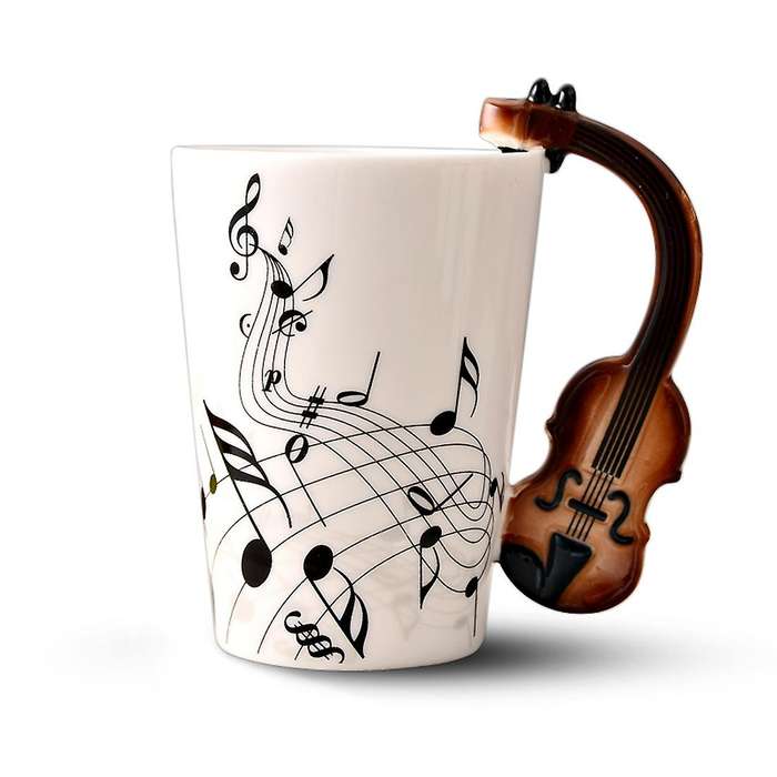 Novelty Violin Handle Ceramic Cup Free Spectrum Coffee Milk Tea Cup Personality Mug Unique Musical
