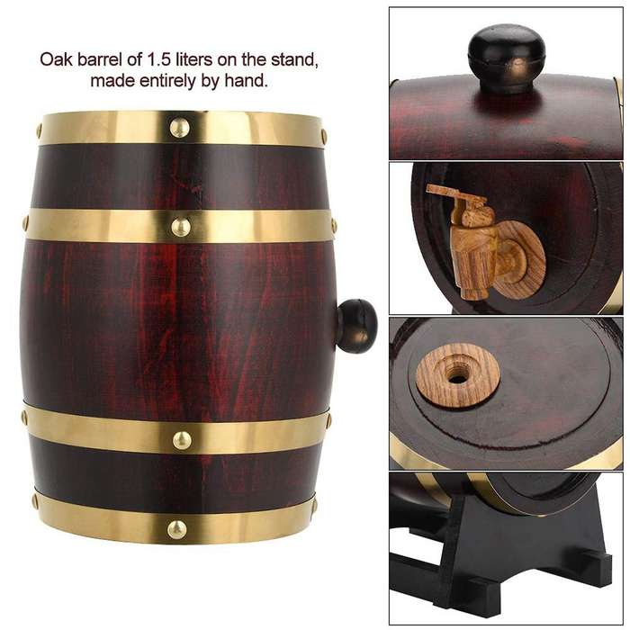 Oak Wine Barrel 1.5L Whiskey Barrel Dispenser for Fine Wine Beer Whiskey Oak Storage Barrel