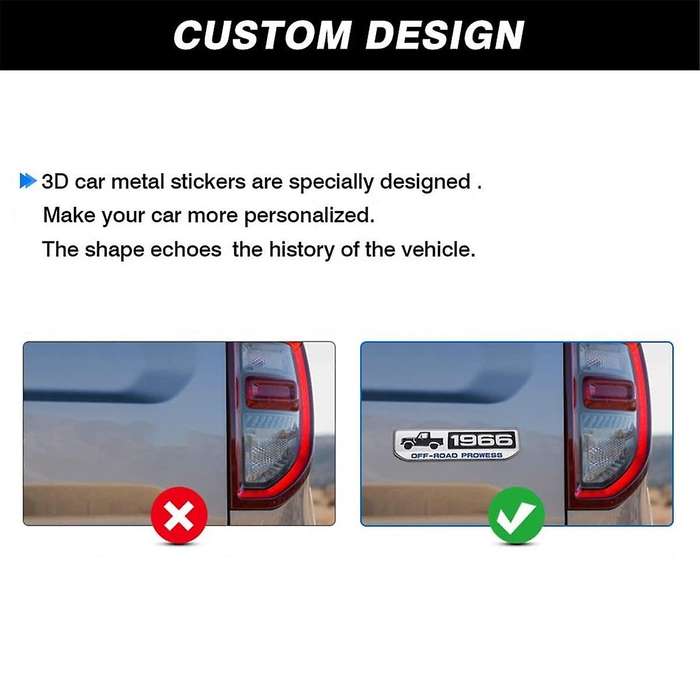 Off-Road 1966 Badge Emblem, Classic Metal 3D Emblem Overlay Decals Stickers for Rear and Sides Door,