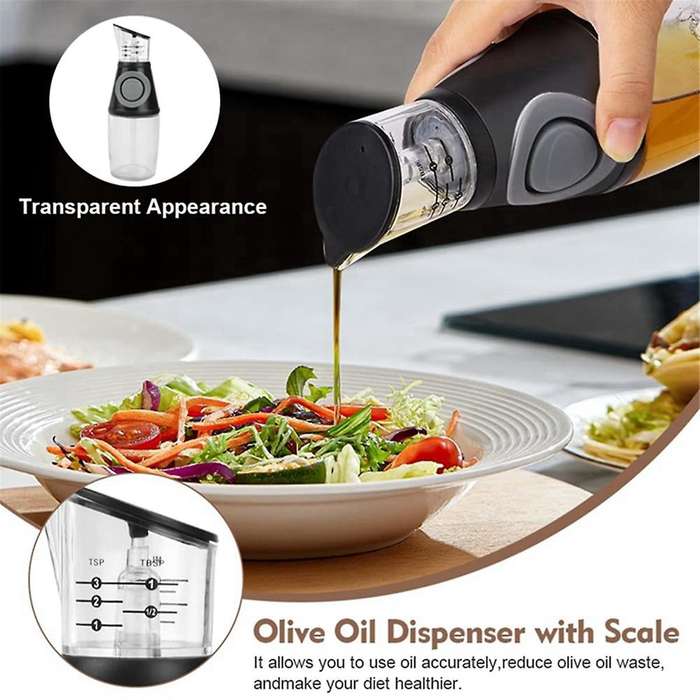 Oil Dispenser with Dosing Pump and Measuring Cup 250ml with Cleaning Brush