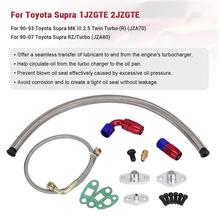 Oil Feed Line Drain Fitting Flange Kit for 1JZGTE 2JZGTE 1JZ/2JZ Single Turbo WLR-TOL22