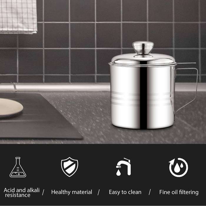 Oil Strainer Pot Stainless Steel Container Jug Can with Filter Leakproof Cooking Oil Pot Dispenser