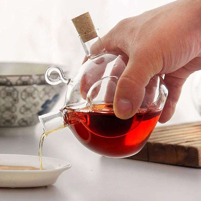 Olive Oil and Vinegar Dispenser 2 in 1 Glass Bottle with Cork Stopper