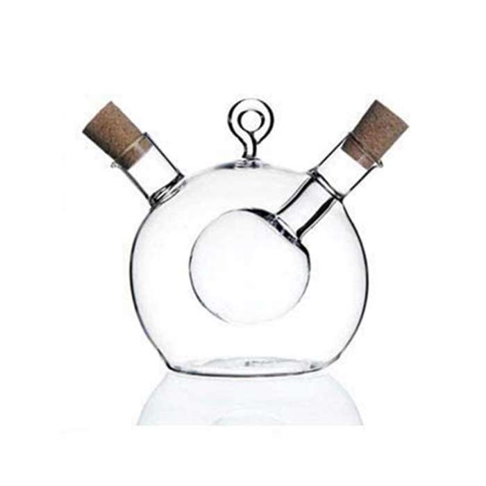 Olive Oil and Vinegar Dispenser 2 in 1 Glass Bottle with Cork Stopper