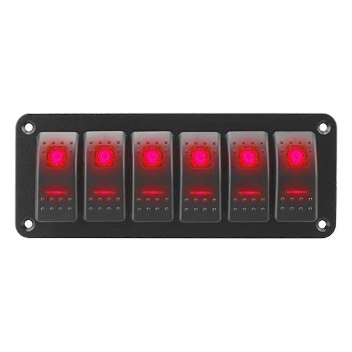 ON-OFF Rocker Switch Panel Waterproof LED Toggle Switch Panel 12/24V 6 Gang for Marine Boat Caravan