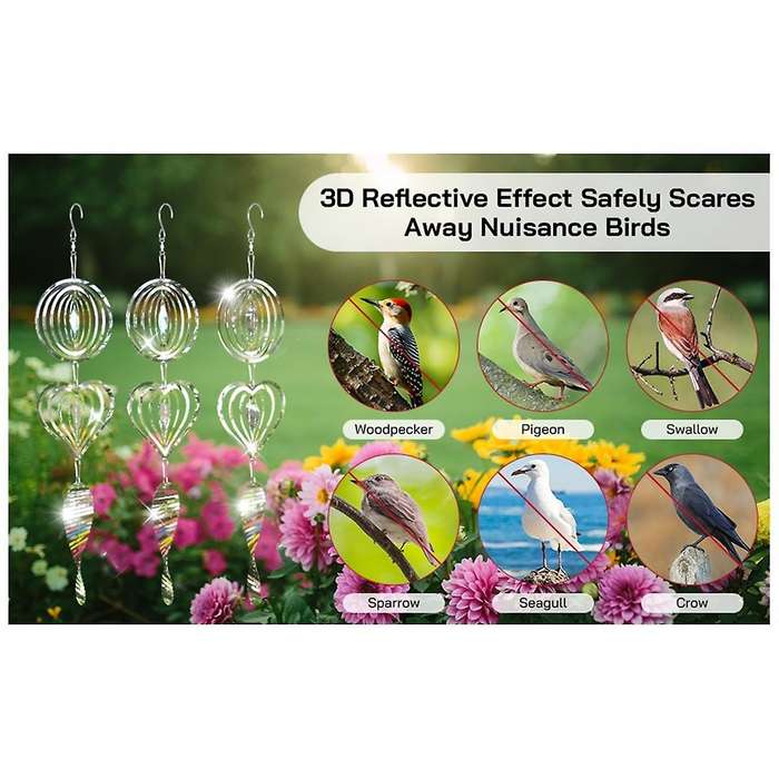 Outdoor Bird Deterrent Reflective 3D Stainless Steel Wind Rotor Bird Deterrent Anti-Woodpecker Pigeo