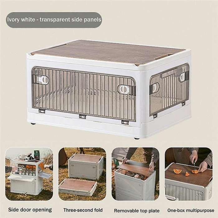 Outdoor Camping Folding Box with Wooden Lid Capacity Car Storage Box Food Organizer for Household 56
