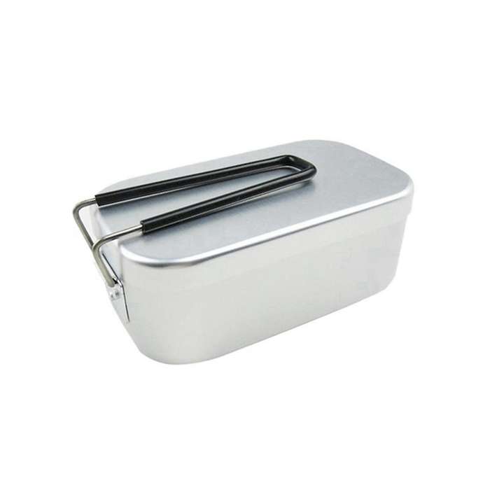 Outdoor Camping Picnic Box Aluminum Rectangular Lunch Box Foldable Handle Metal Bento Food Container