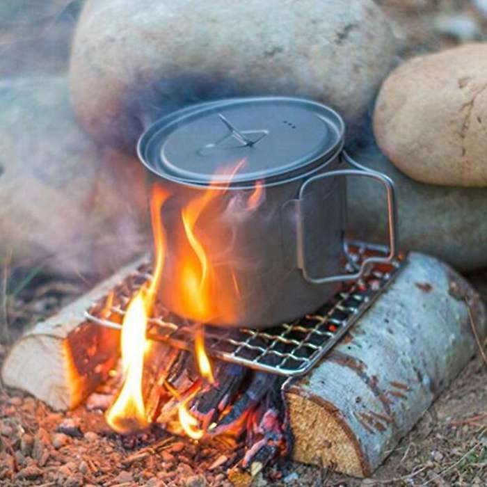 Outdoor Camping Pot Rack Square Stainless Steel Grill Mesh Simple Wood Fire Stove Barbecue Rack Wind