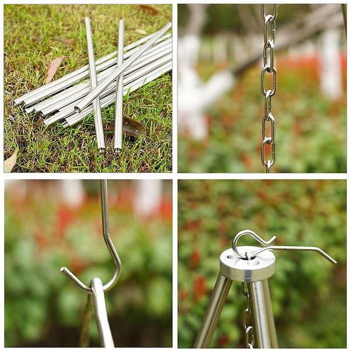 Outdoor Cooking Tripod Set Folding Campfire Grill Grate Stand Camping Fire Pit Tool Bonfire Party Pi