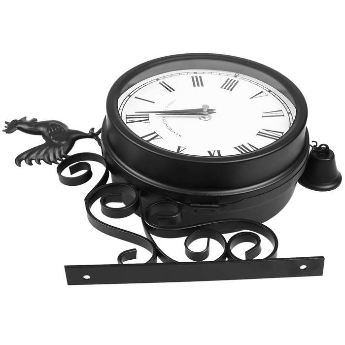 Outdoor Garden Wall Station Clock Double Sided Cockerel Vintage Retro Home Decor
