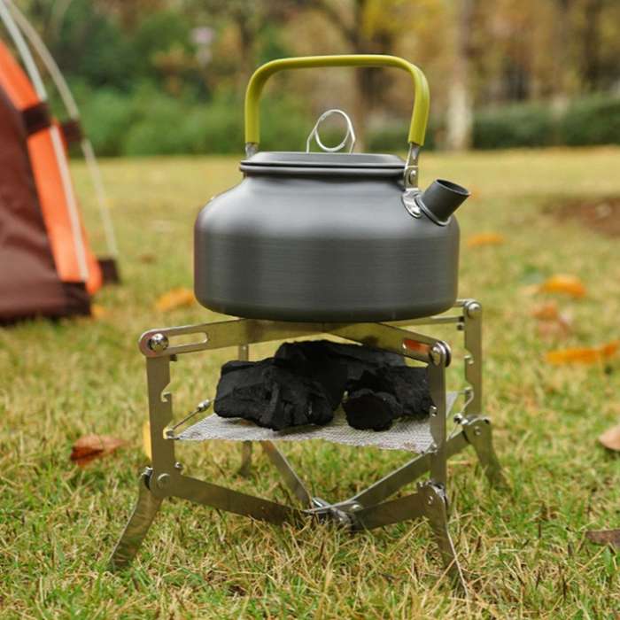 Outdoor Mini Campfire Rack Camping Stainless Steel Barbecue Rack Charcoal Wood Stove Picnic Fire Rac