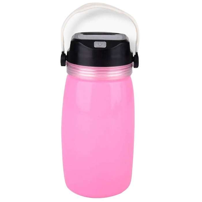 Outdoor Water Cup Portable Leak-Proof Sports Kettle Solar Rechargeable Camping Lamp(Pink)