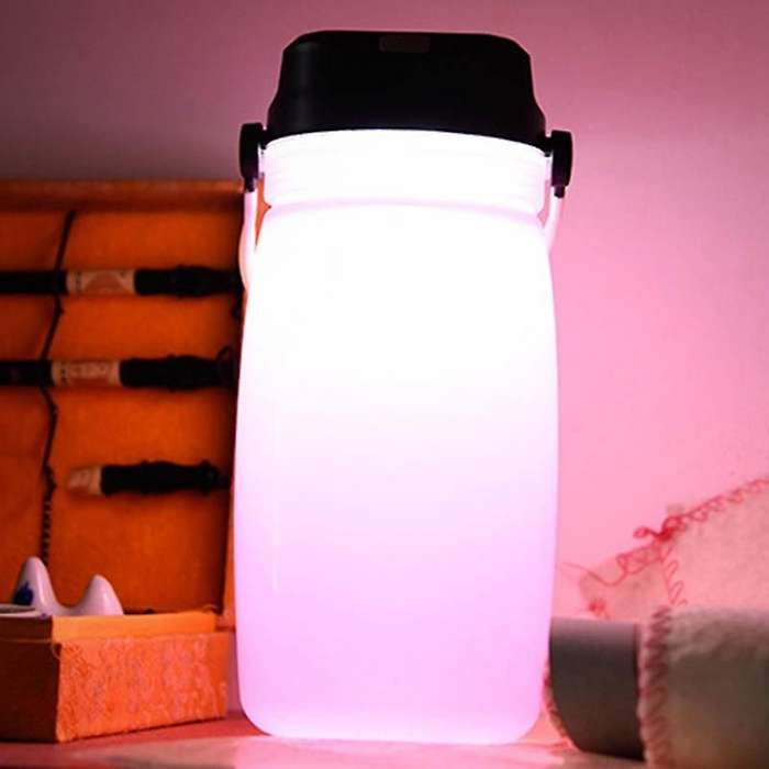 Outdoor Water Cup Portable Leak-Proof Sports Kettle Solar Rechargeable Camping Lamp(Pink)